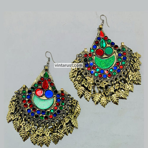 Multicolor Handmade Big Oversized Kuchi Earrings