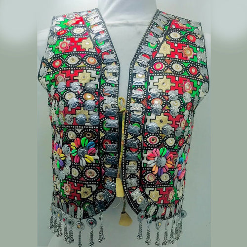 Multicolor Handmade Vest With Silver Motifs and Shells