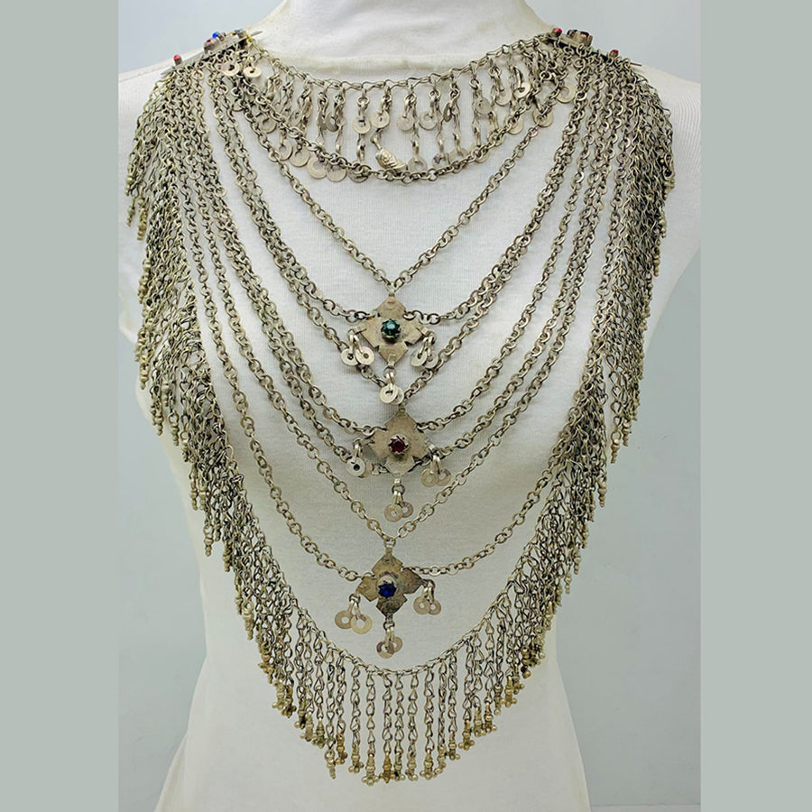 Multilayers Vintage Silver Kuchi Necklace