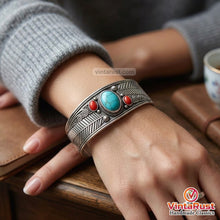 Load image into Gallery viewer, Native American Turquoise Coral Silver Cuff
