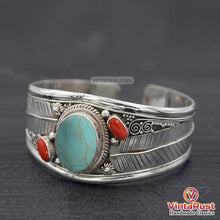 Load image into Gallery viewer, Native American Turquoise Coral Silver Cuff
