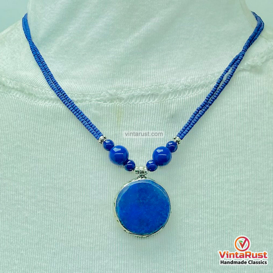 Natural Lapis Lazuli Round Pendant Necklace