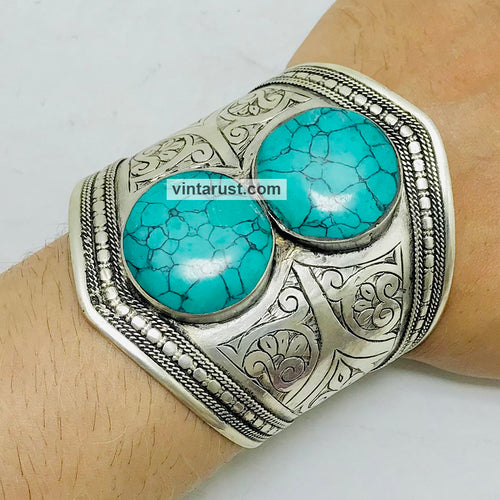 Natural Turquoise Gemstone Cuff Bracelet