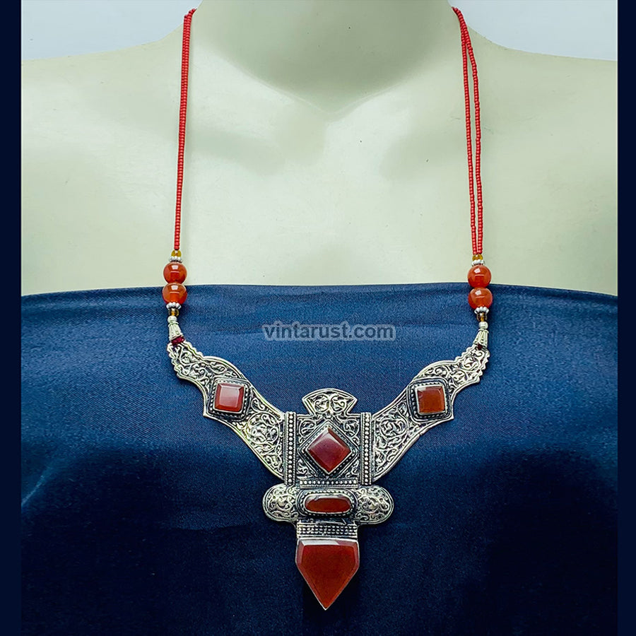 Nepalese Necklace With Triangular Patterned Pendant