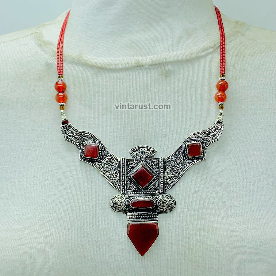Nepalese Necklace With Triangular Patterned Pendant