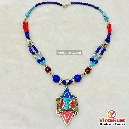 Nepalese Tibetan Tribal Beaded Pendant Necklace