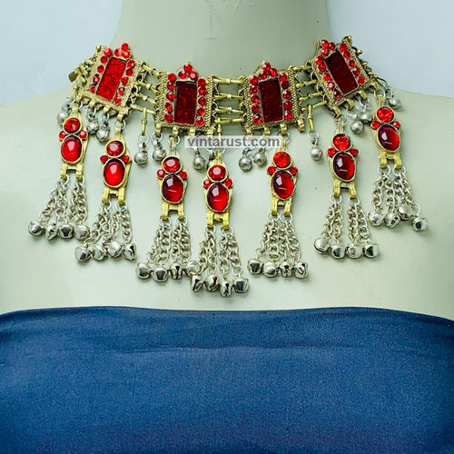 Nomadic Tribal Choker Necklace With Red Stones