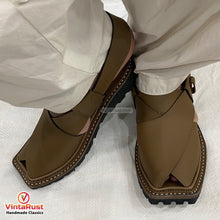 Load image into Gallery viewer, Olive Green Leather Peshawari Sandals for Men&#39;s
