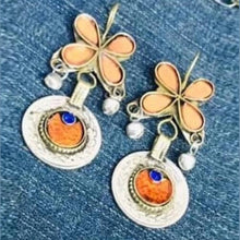 Load image into Gallery viewer, Orange Glass Stone Coins Earrings
