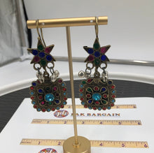 Load image into Gallery viewer, Oversized Dangle Earrings With Multicolor Glass Stones
