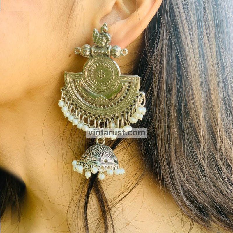 Oxidized Silver Indian Massive Earrings