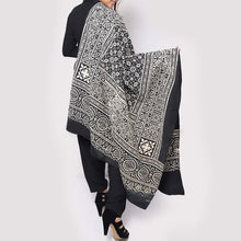 Load image into Gallery viewer, Pure Cotton Black Printed Sindhi Ajrak Shawl for Her
