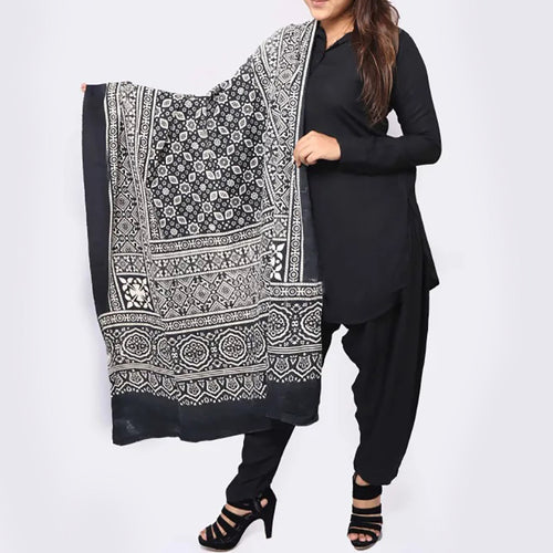Pure Cotton Black Printed Sindhi Ajrak Shawl for Her