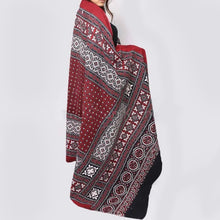 Load image into Gallery viewer, Pure Cotton Red Black and White Ajrak Stole For Her
