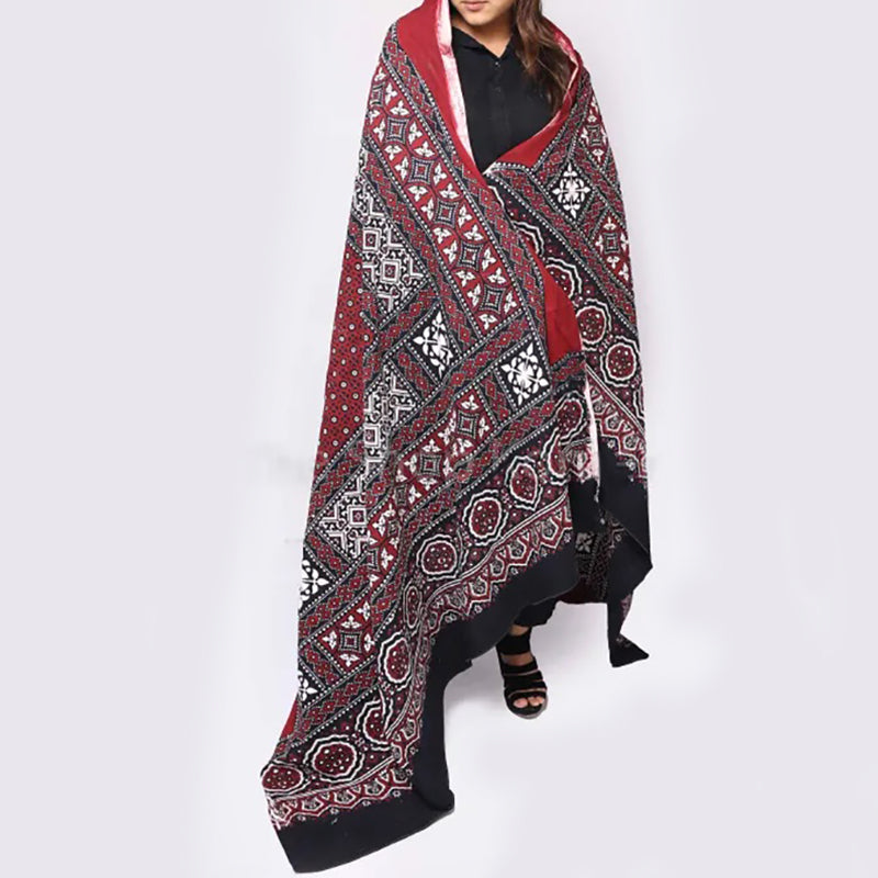 Pure Cotton Red Black and White Ajrak Stole For Her