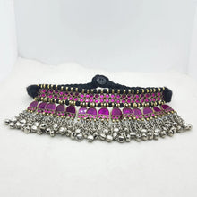 Load image into Gallery viewer, Purple Turkmen Choker With Glass Stones And Bells
