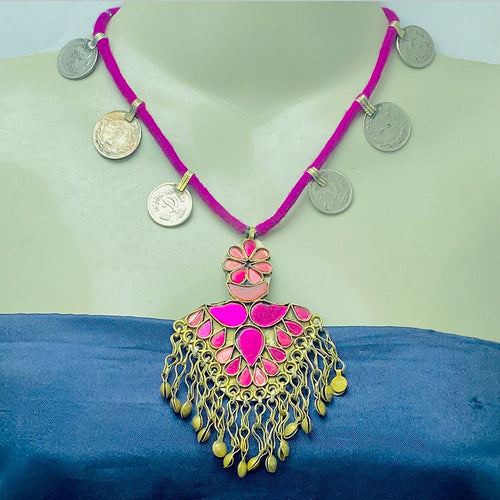 Purple Vintage Coins Pendant Necklace