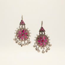 Load image into Gallery viewer, Kuchi Silver Jhumka Earrings with Purple Stones 
