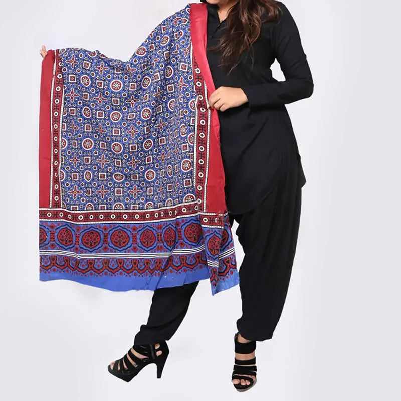 Red and Blue Cotton Sindhi Ajrak Shawl For Her