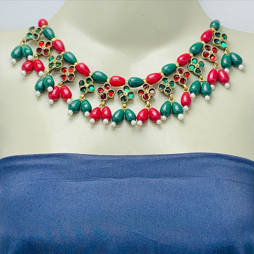 Red and Green Beaded Statement Choker Necklace