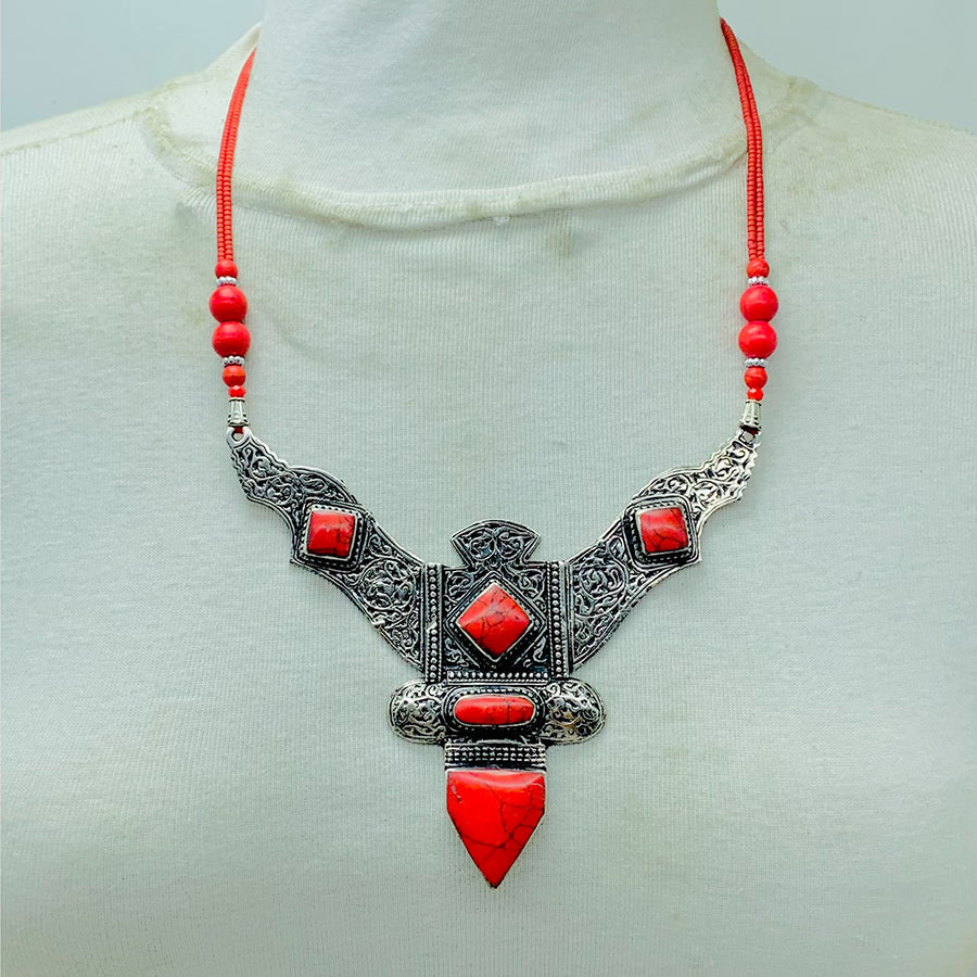 Red Tibetan Coral Gemstone Handmade Necklace