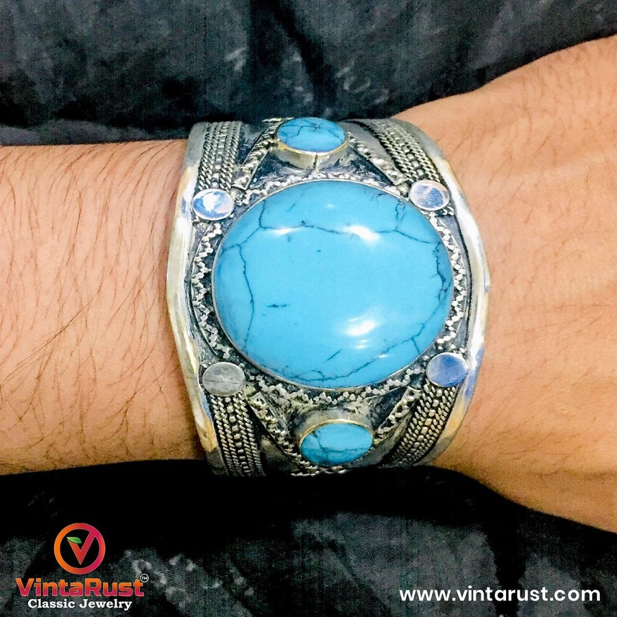 Round Shaped Stones Boho Tribal Cuff