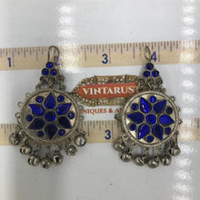 Load image into Gallery viewer, Silver Jhumka Style Earrings With Blue Glass Stones
