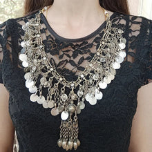 Load image into Gallery viewer, Silver Gypsy Kuchi Necklace With Vintage Coins
