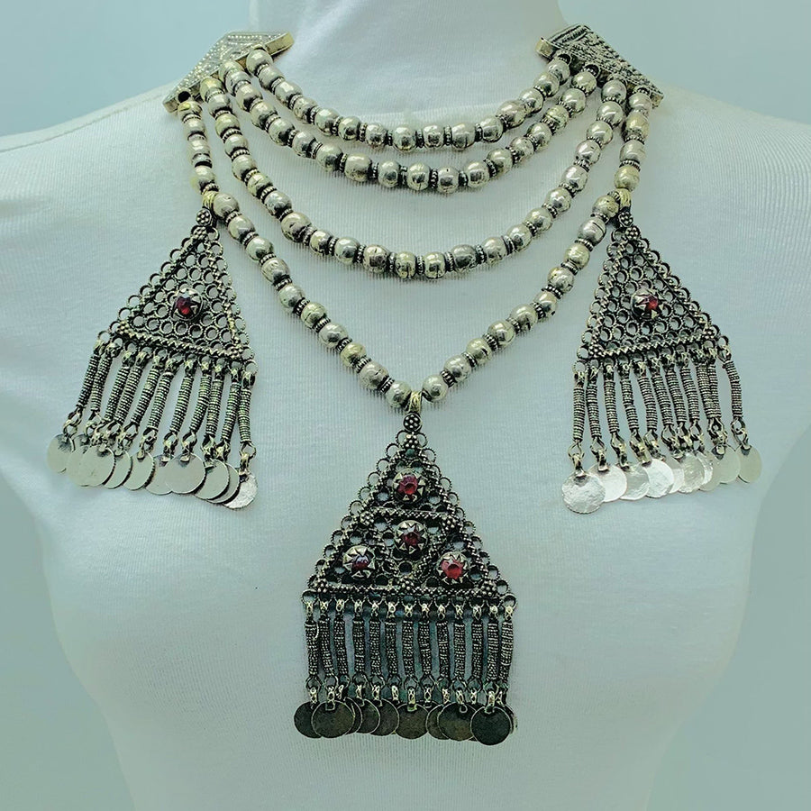 Silver Gypsy Vintage Necklace With Dangling Pendants