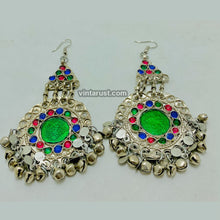 Load image into Gallery viewer, Silver Kuchi Earrings With Glass Stones and Bells
