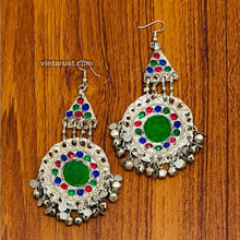 Load image into Gallery viewer, Silver Kuchi Earrings With Glass Stones and Bells
