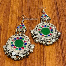 Load image into Gallery viewer, Silver Kuchi Earrings With Glass Stones and Bells
