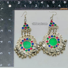 Load image into Gallery viewer, Silver Kuchi Earrings With Glass Stones and Bells
