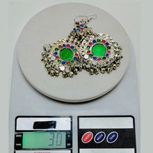 Load image into Gallery viewer, Silver Kuchi Earrings With Glass Stones and Bells
