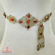 Load image into Gallery viewer, Silver Kuchi Turkman Belt With Brown Glass Stones
