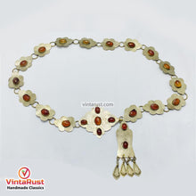 Load image into Gallery viewer, Silver Kuchi Turkman Belt With Brown Glass Stones
