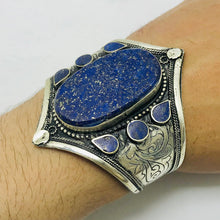 Load image into Gallery viewer, Silver Lapis lazuli Stone Tribal Bracelet
