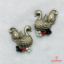 Load image into Gallery viewer, Silver Swan Motif Beaded Statement Earrings
