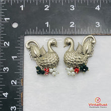 Load image into Gallery viewer, Silver Swan Motif Beaded Statement Earrings
