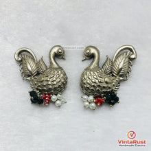 Load image into Gallery viewer, Silver Swan Motif Beaded Statement Earrings
