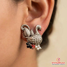 Load image into Gallery viewer, Silver Swan Motif Beaded Statement Earrings
