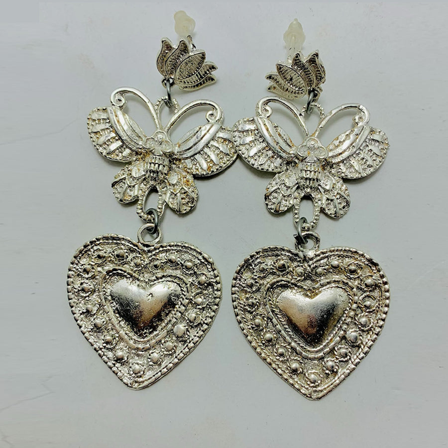 Handmade Silver Tone Heart Shaped Earrings