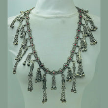 Load image into Gallery viewer, Silver Vintage Necklace with Red Glass Stones
