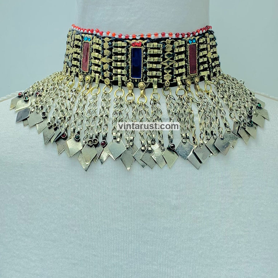 Statement Choker Necklace With Dangling Tassels