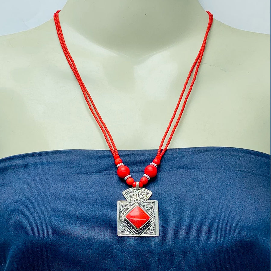 Tibetan Style Red Coral Statement Necklace