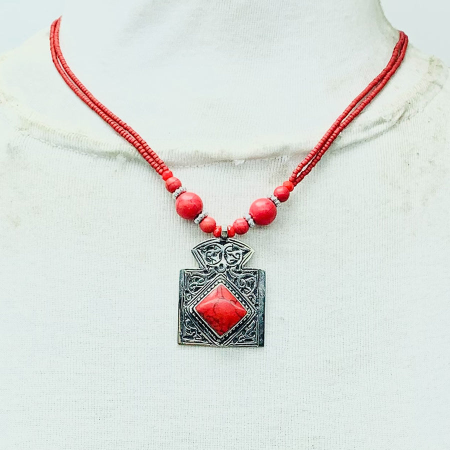 Tibetan Style Red Coral Statement Necklace
