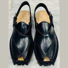 Load image into Gallery viewer, Traditional Handcrafted Black Peshawari Chappal

