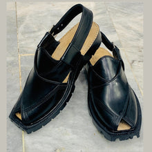 Load image into Gallery viewer, Traditional Handcrafted Black Peshawari Chappal
