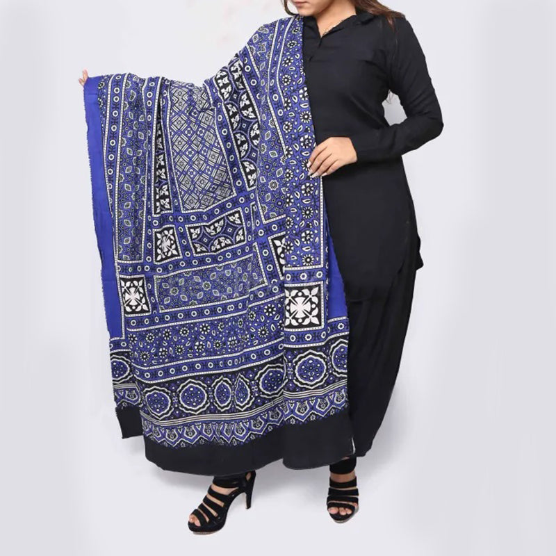 Traditional Blue Printed Multani Ajrak Shawl For Her