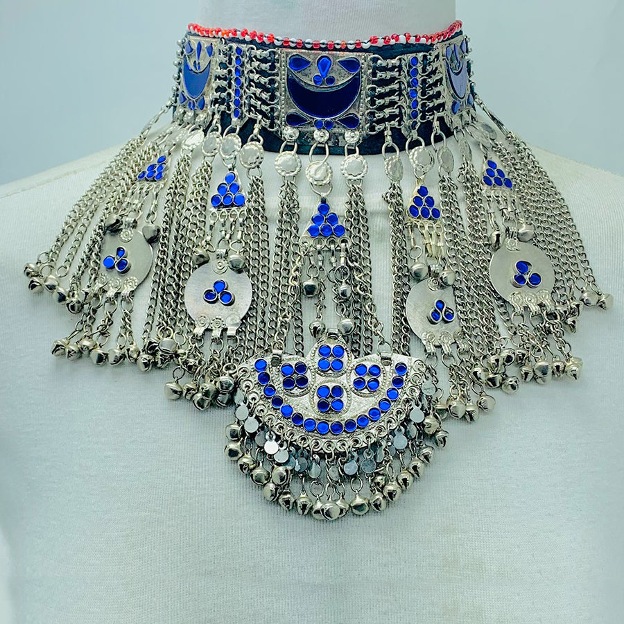 Traditional Boho Kuchi Blue Choker Necklace